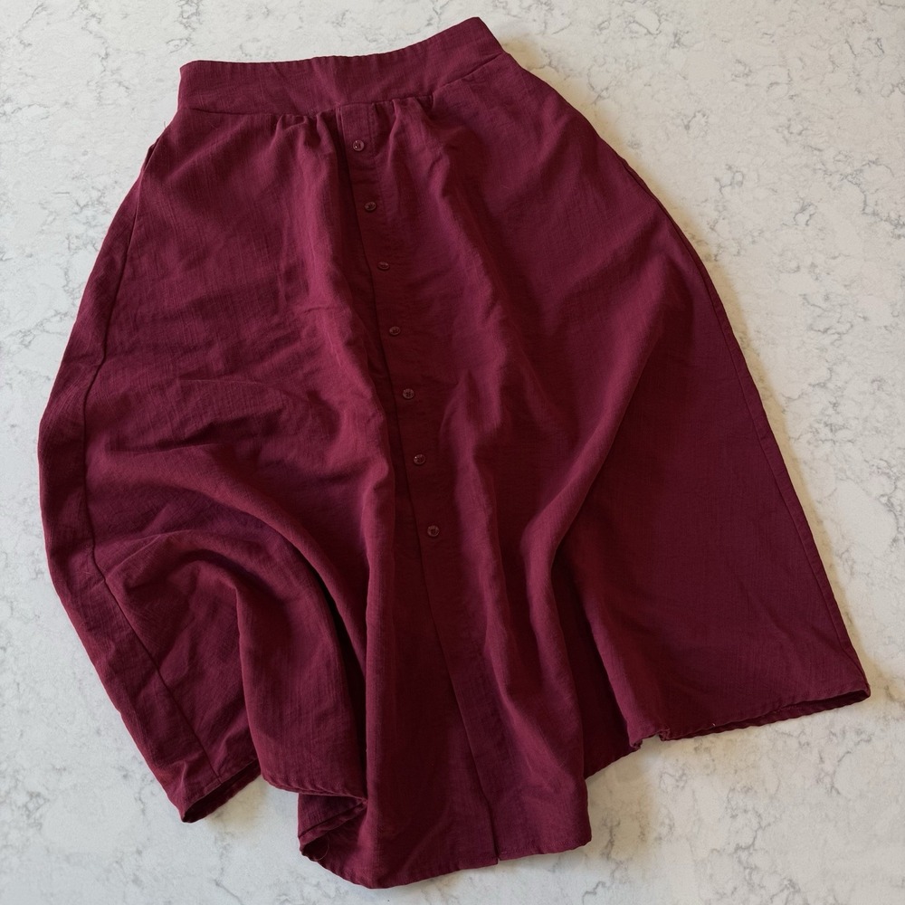 Kate Kasin Front Slit High Waisted A-Line Button Front Skirt -M(8-10)- Burgundy
